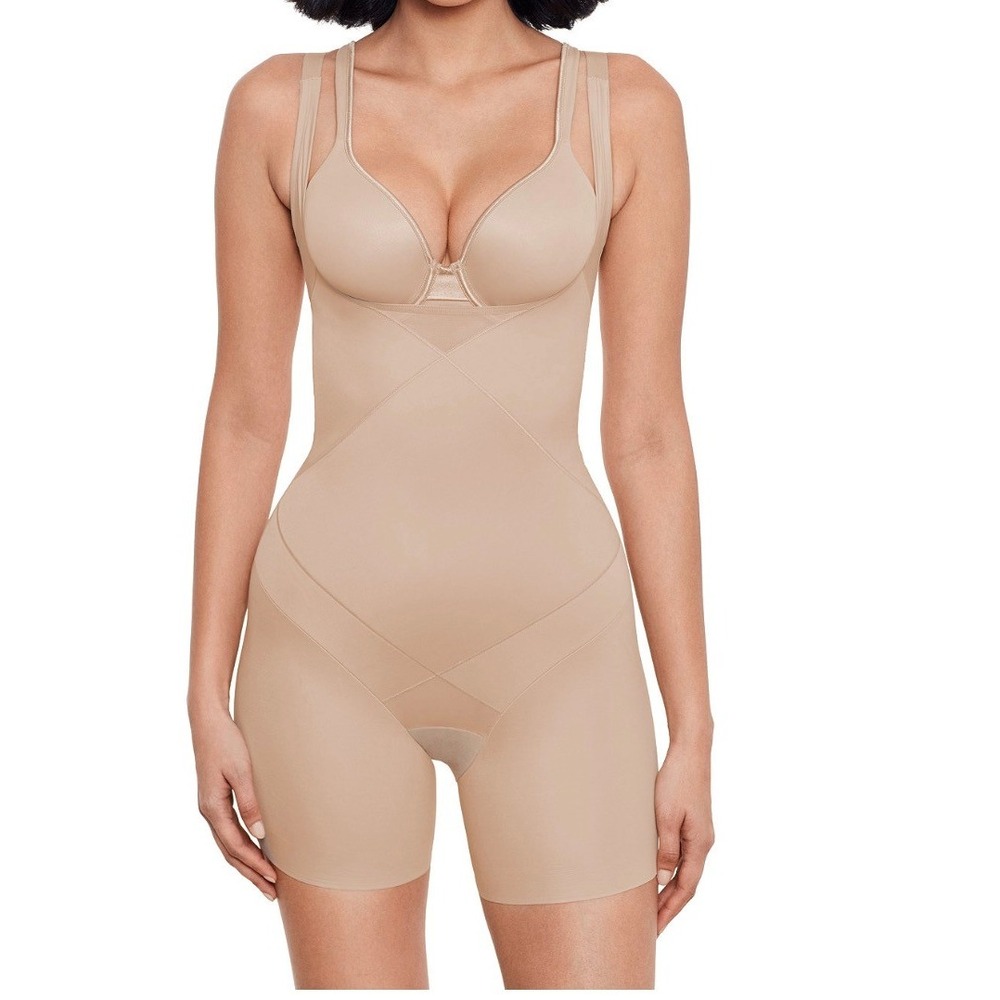 Miraclesuit Women Tummy Tuck Extra Firm WYOB Mid-Thigh Shaper 2412 Warm Beige M